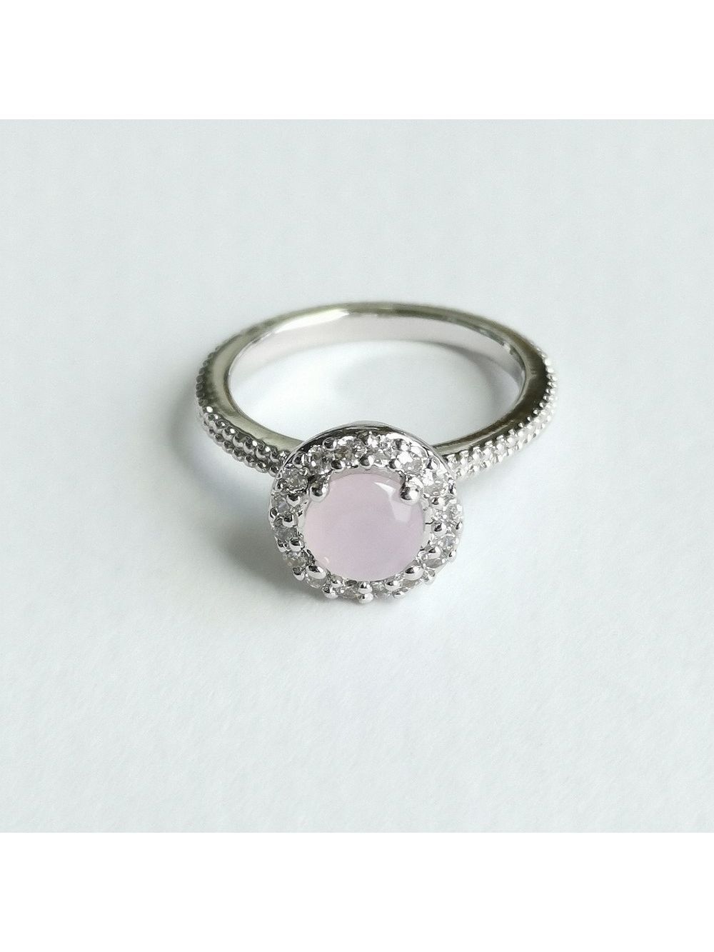 Rose Quartz CZ 14K White Gold Vermeil Ring Filigree Size 7 🆕